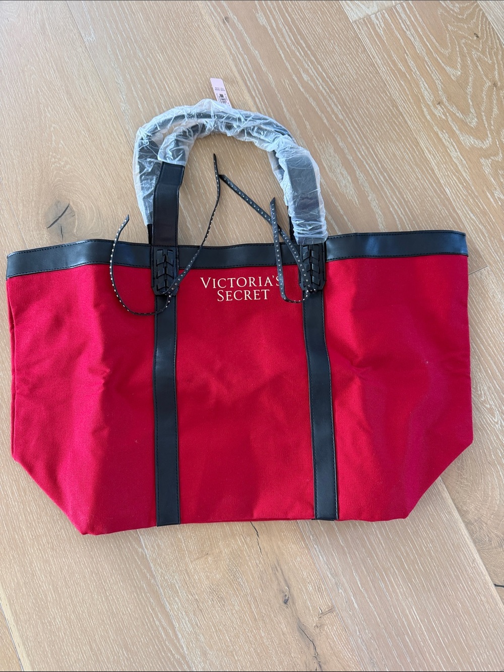 Victoria's Secret Red Tote with Black Trim and Handles